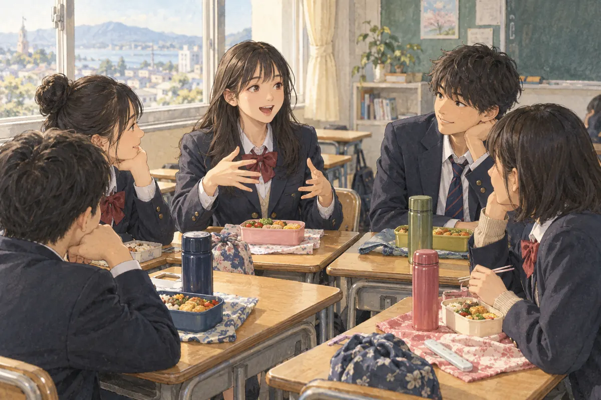 本课插图:Lunch with a New Classmate